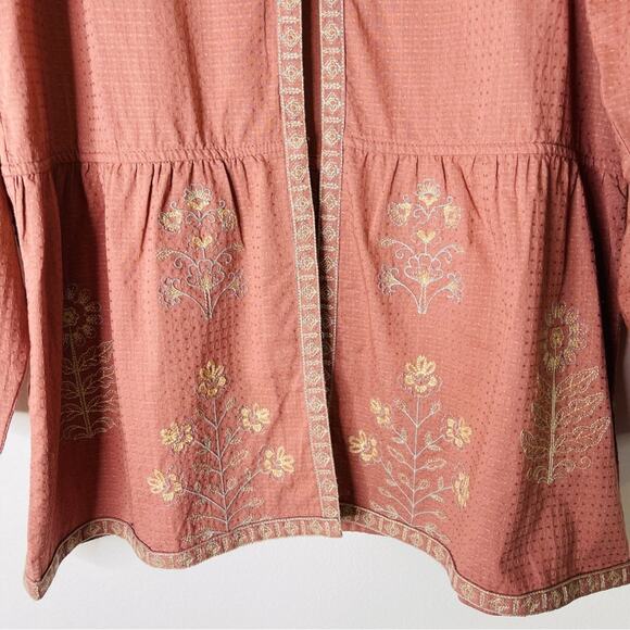 NEW LOGO pink floral embroidered peplum boho cottagecore top oversized small - Picture 3 of 8